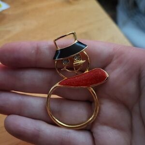 Vintage Christmas Brooch Pin By Ali Rhinestones Eyes Gold Tone 2”